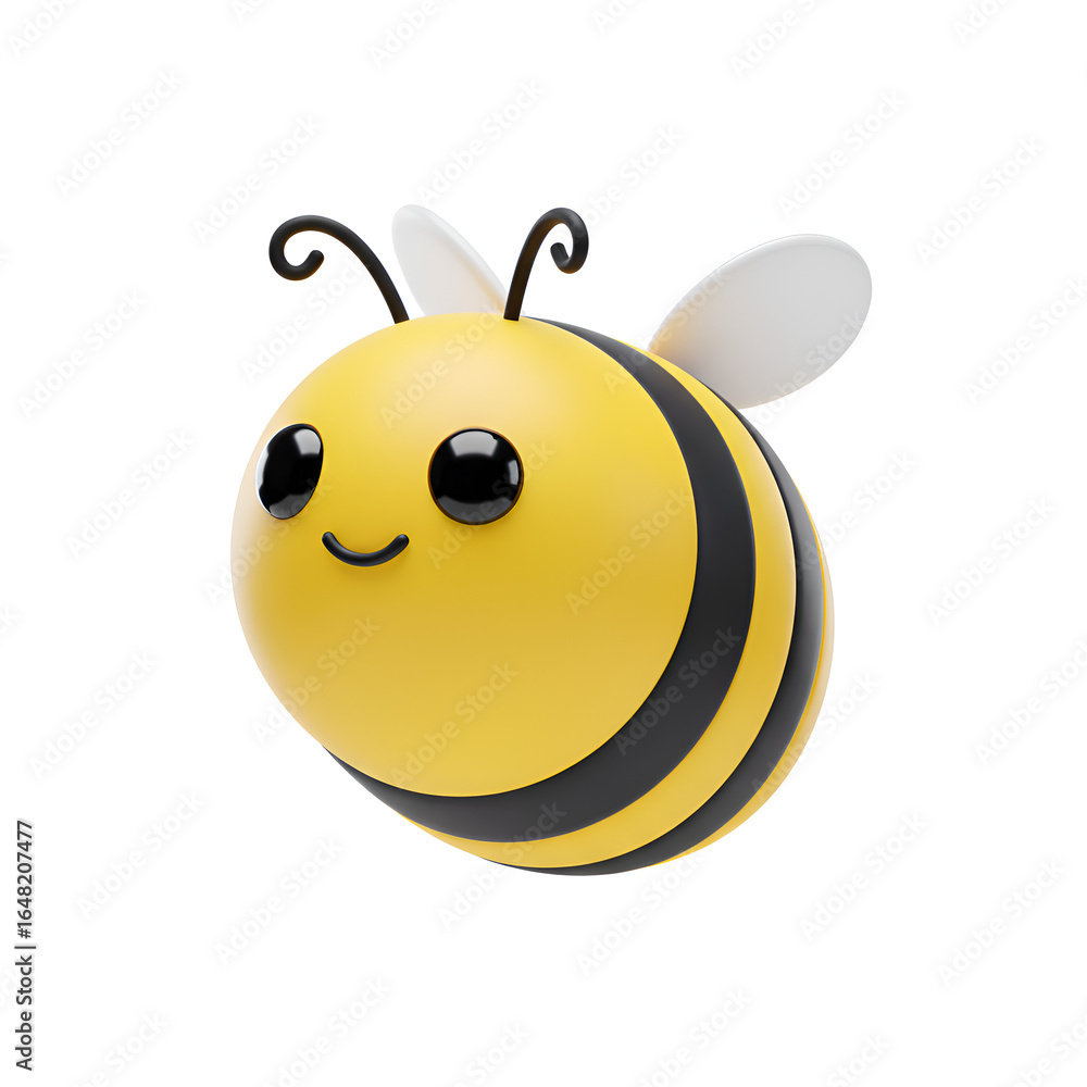 Obraz premium Cute 3D Cartoon Bee Character Isolated on White Background