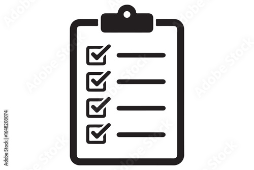 Simple checklist clipboard silhouette icon minimalist vector illustration isolated on white background
