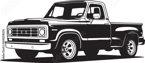 Classic Black and White Pickup Truck Illustration a Vintage Automotive Icon Representing American Heritage and the Spirit of the Open Road