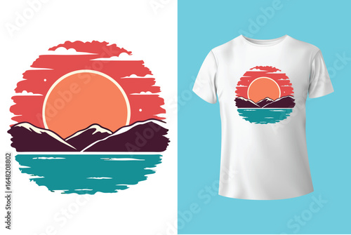 Colorful summer t-shirts on display at a vibrant store during sunny days.	