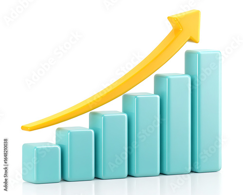 Free Download A bar graph with increasing blue bars and a yellow arrow pointing upwards on a white background - GFXLoad