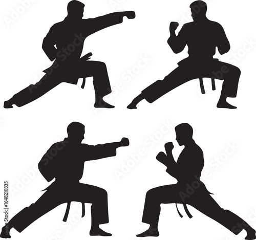 Karate Masters Silhouettes in Action Demonstrating Powerful Stances and Techniques for Martial Arts Training and Self Defense with Focus and Discipline