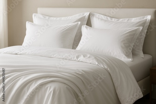 Premium organic cotton bedding set in crisp white promoting sustainable luxury and comfort