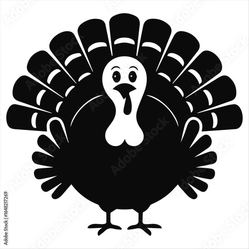 Standing Turkey Silhouette with Large Tail Feathers