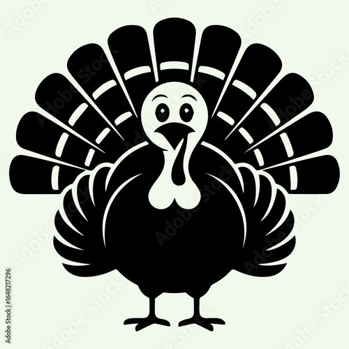 Happy Thanksgiving Turkey Silhouette with Wide Feathers