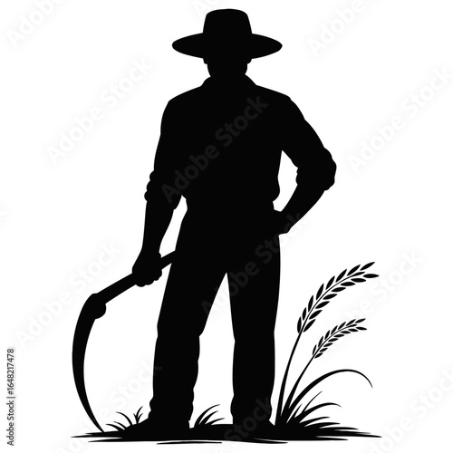Silhouette of a farmer man