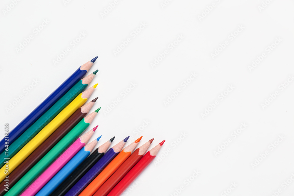 Fototapeta premium Different color pencils on white background, closeup