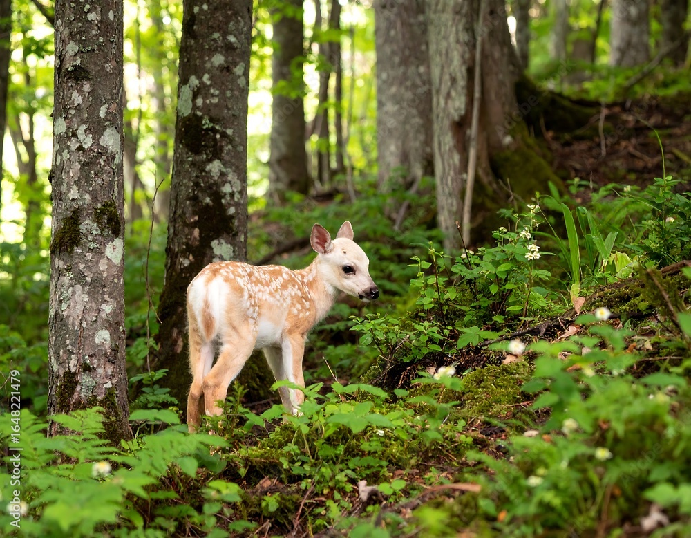 Obraz premium Fawn in a lush forest