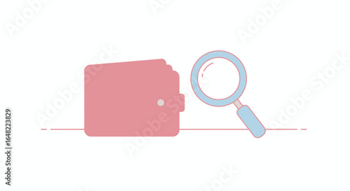 Investigating wallet contents with magnifying glass for financial insights and asset searching design