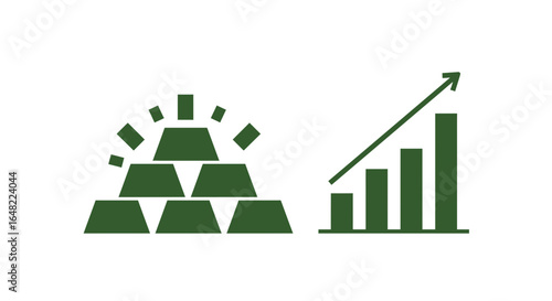 Investments are flourishing with gold bars and growth charts showcasing prosperity and wealth accumulation