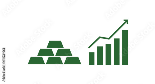 Solid investment growth depicted by bars, chart and gold bullion, vector origin assures scalability