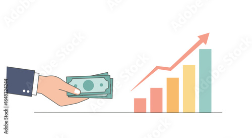 Investments grow showing financial success with rising graph, modern vector design for business