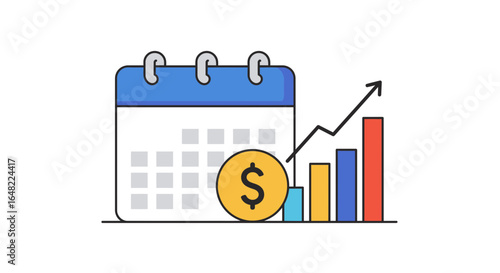 Track growth of financial goals with calendar and rising graph indicators for success planning