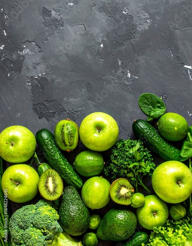 Fresh green produce arranged on a dark background