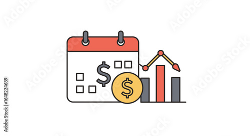 Financial calendar with dollar sign and growth chart, ideal for business planning and investments