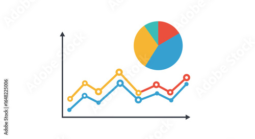 Dynamic business data visualization with colorful charts and graphs showing financial progress