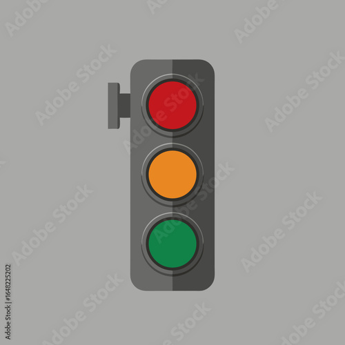 vector of a vertical traffic light showing red, orange, and green signals, representing road safety, control, urban traffic management, or stop-go commands.