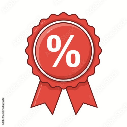 vector of a red award ribbon with a white percentage symbol, representing discount, promotion, sale, special offer, or achievement.