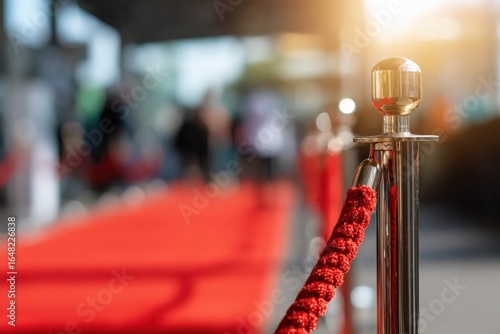 Red carpet entrance with barrier rope and stanchions for a big event, like an opening or a movie premiere