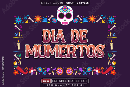 Editable 3d text effect dia de muertos with decorative background for festival day of the dead