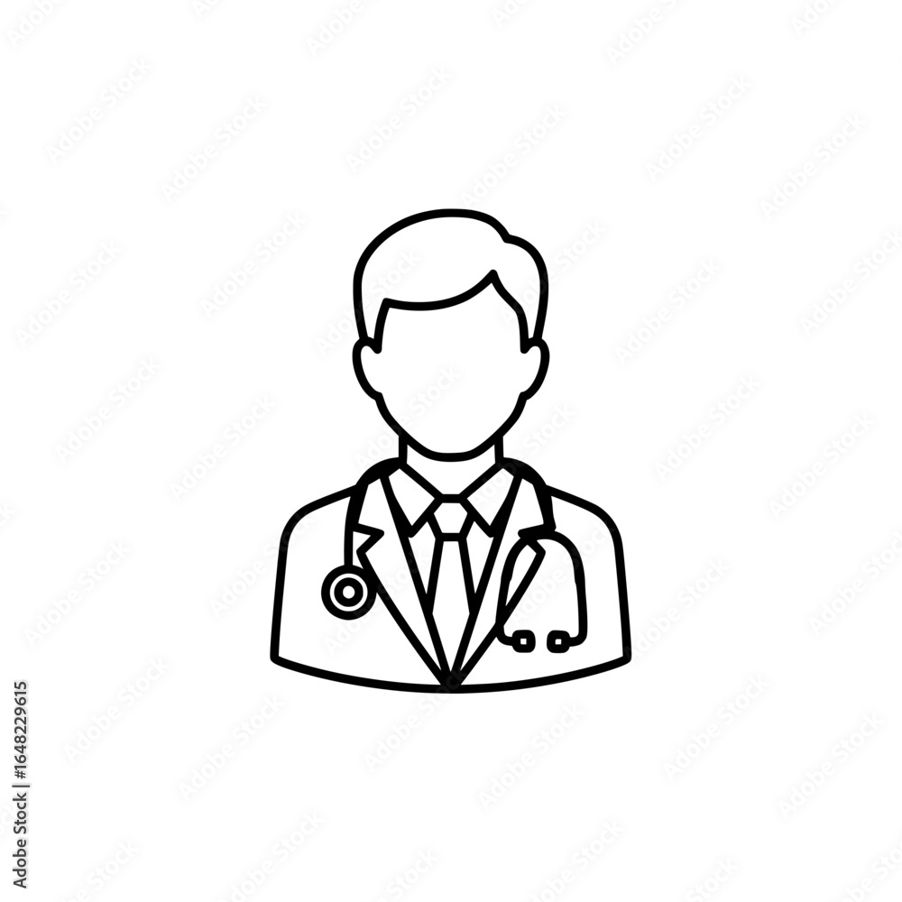 Doctor Icon with Stethoscope Medical Professional Outline Vector Doctor Icon with Stethoscope Medical Professional Outline Vector