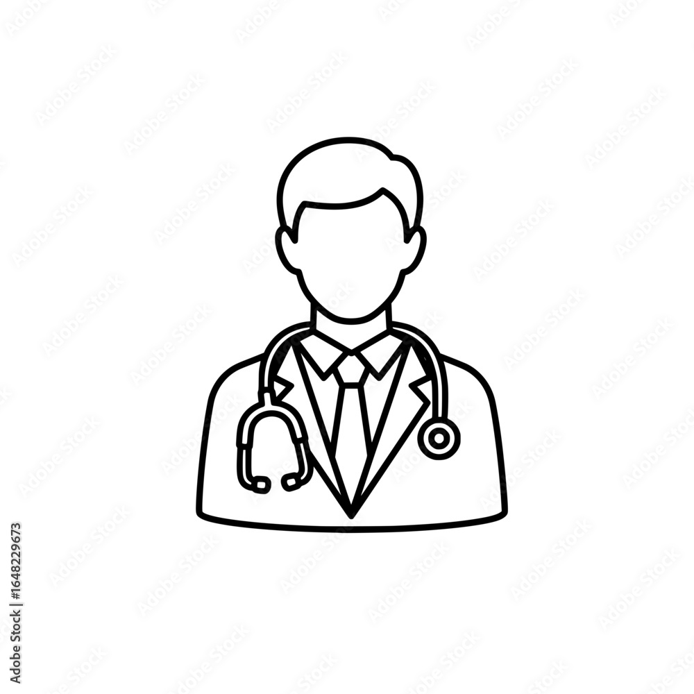 Doctor Icon with Stethoscope Medical Professional Outline Vector Doctor Icon with Stethoscope Medical Professional Outline Vector