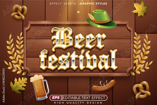 Editable 3d text effect beer festival with wood background and classic vibes for oktoberfest