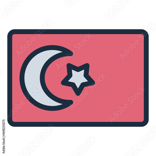 Turkish flag filled line icon waving at embassy or national event