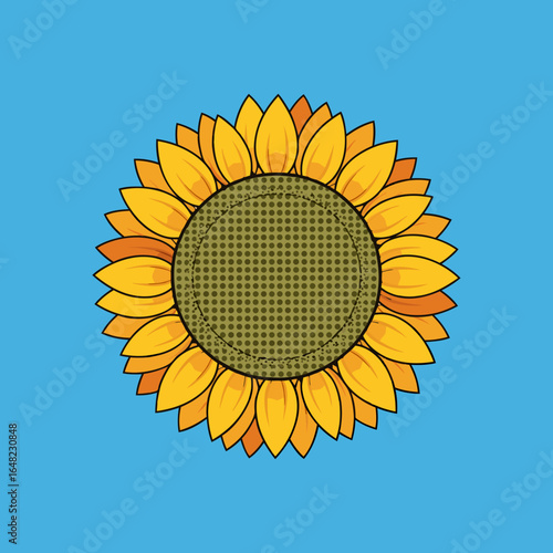 vector of a vibrant sunflower with yellow petals and a detailed seed head, symbolizing summer and happiness.