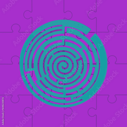 vector of a circular labyrinth or maze, symbolizing challenge, complexity, and problem-solving.