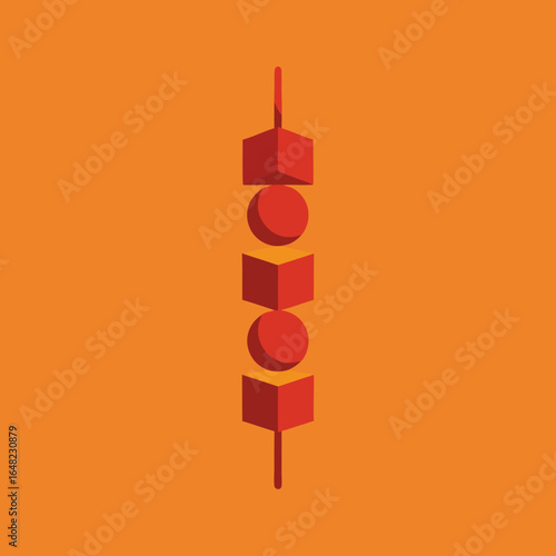 vector of a single shish kebab skewer with meat and vegetables, representing grilled food and cooking.