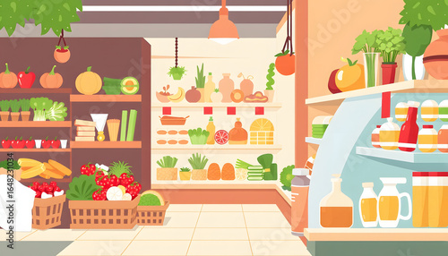 Shopping healthy food, clipart style. White tone