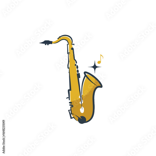 vector of a shining yellow saxophone with musical notes, representing music, jazz, and leisure activities.