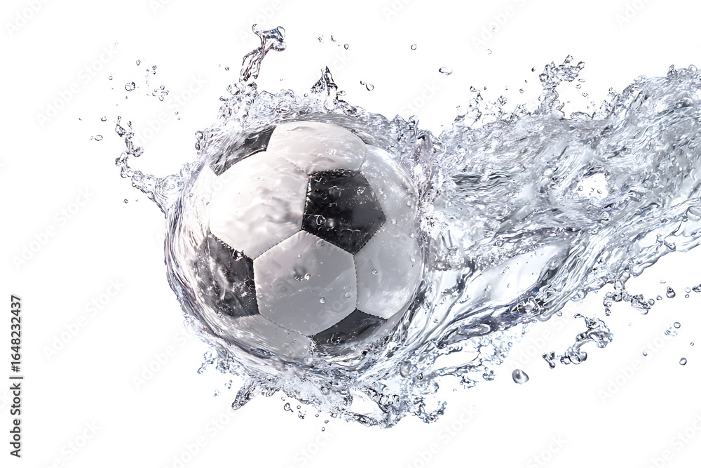 Naklejka premium Water Splash with Soccer Ball Creating Dynamic Action in Sports Photography