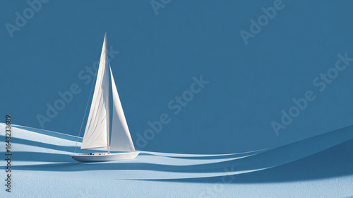 Fototapeta Naklejka Na Ścianę i Meble -  Sailboat On Blue Water Night Landscape