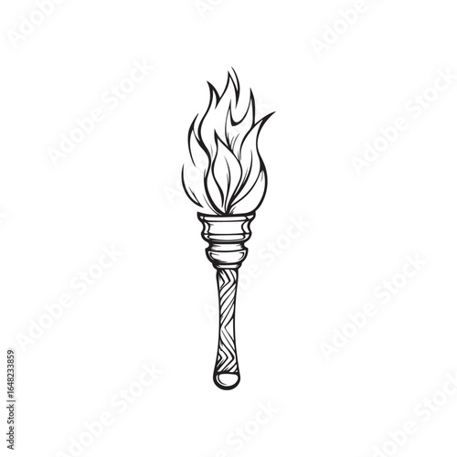 Set of torch vector icons in flat design style. Includes various types of torches with flames, handheld fire torches, Olympic-style torches, and symbolic fire icons