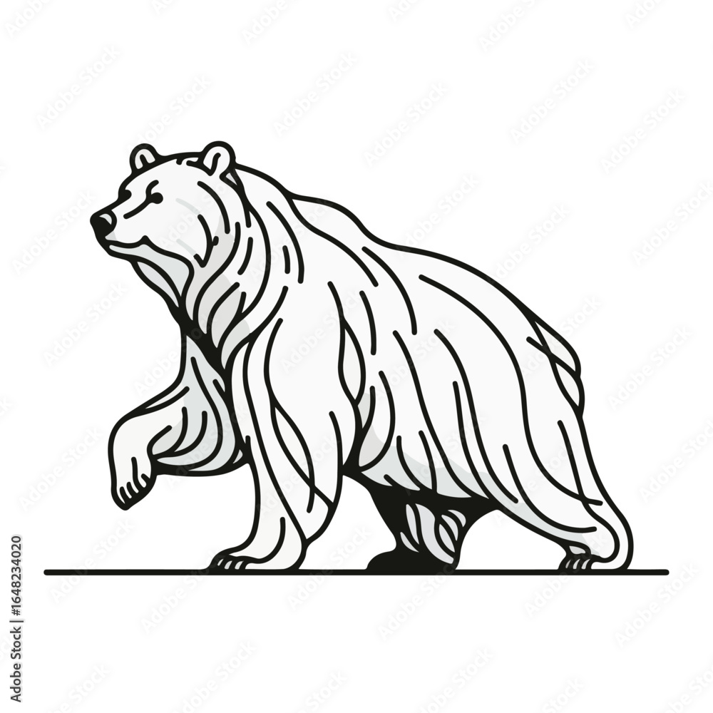 Obraz premium Single-Line Vector Bear – Dynamic Coloring-Book Style