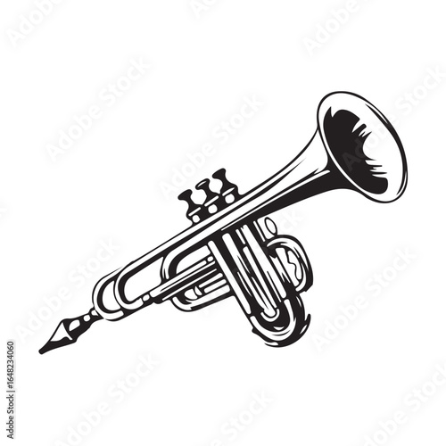 Vector illustration of a trumpet in a clean, detailed style. Brass wind instrument commonly used in jazz, classical, and marching band music  isolated on a white background