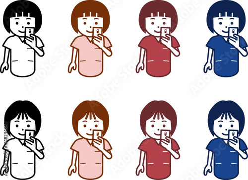 スマホを見る女性看護師のアイコン。その2