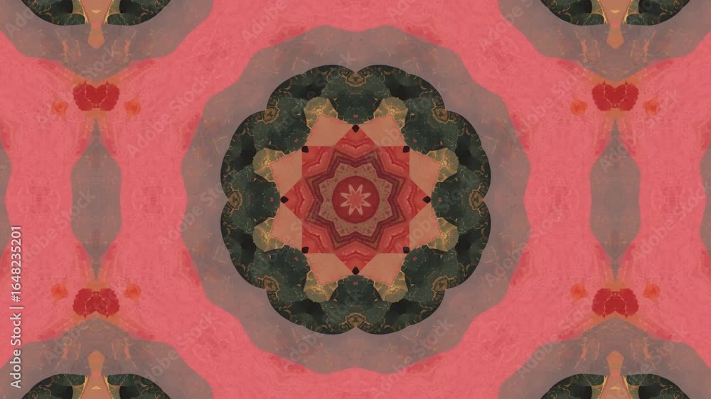 Vibrant kaleidoscopic floral patterns in warm earthy tones create a mesmerizing, dynamic visual experience for creative projects.