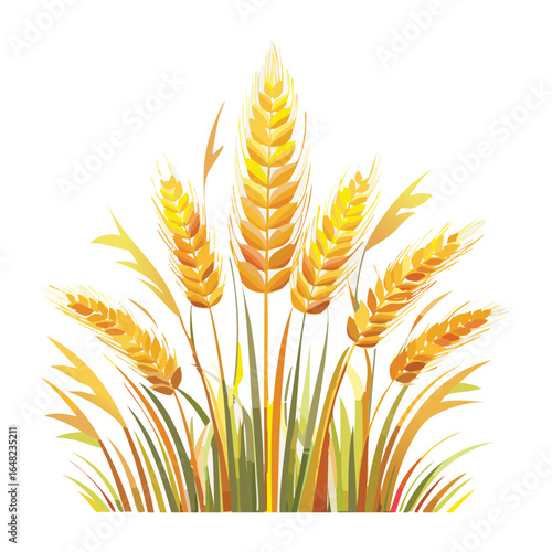 Detailed and Abundant Bunch of Ripe Golden Wheat Ears, Isolated Vector Illustration