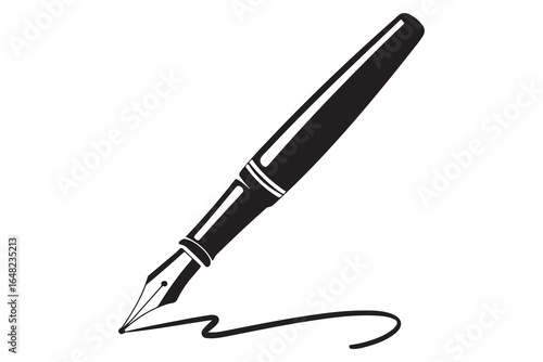Black fountain pen vector minimalist silhouette icon illustration with white background
