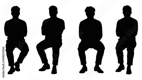 set of sitting people silhouette vector.