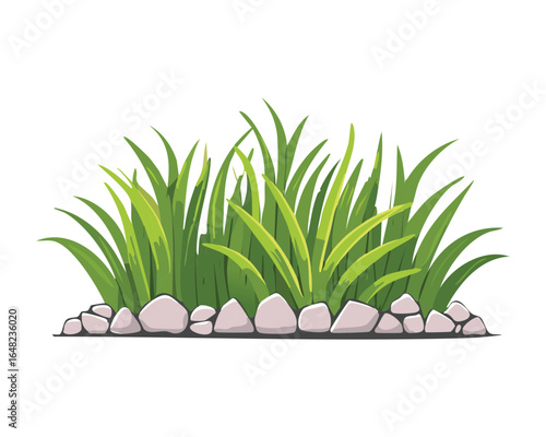 A Bush of Grass with Pebbles on the Ground Vector Illustration