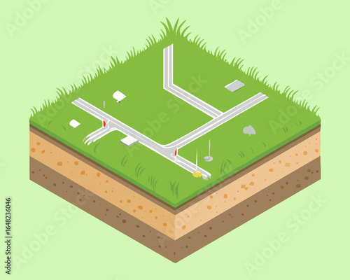 Isometric Cutaway of a Plot of Land for Building with Soil Layers