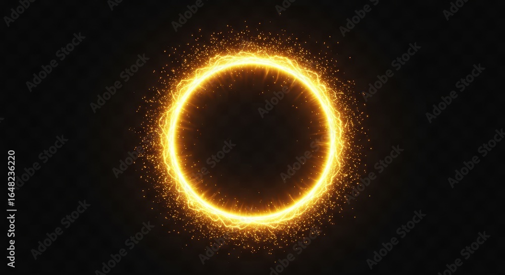Naklejka premium Golden Particle Ring Light Effect on Black Background