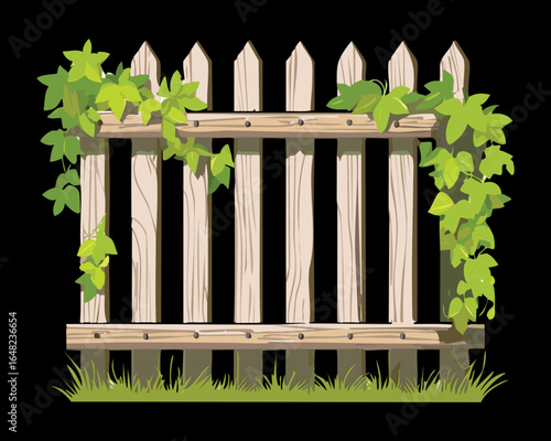 Wooden picket fence with dark climbing vines illustration