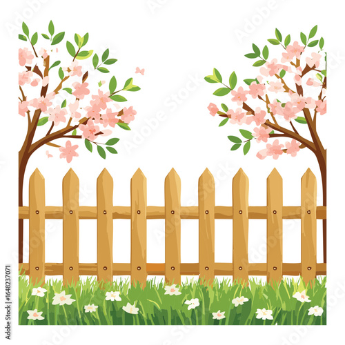 Picket Fence with a Symmetrical Blossoming Tree
