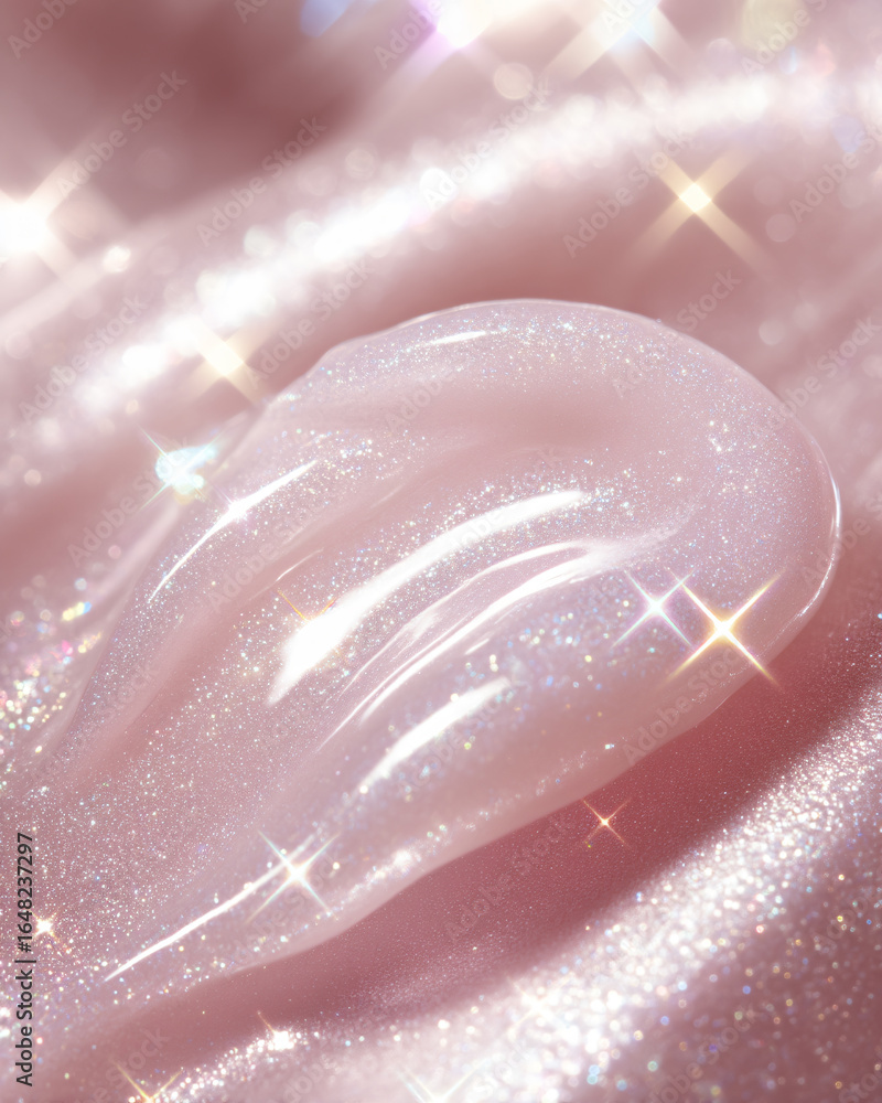 Obraz premium Radiant Pearlescent Serum Texture Skincare Glossy Shiny Luxurious Moisturizing Gel Translucent Light Pink Cream Sparkling Liquid Spa Fresh Youthfulness Wellness Pampering Beauty Luminous Closeup