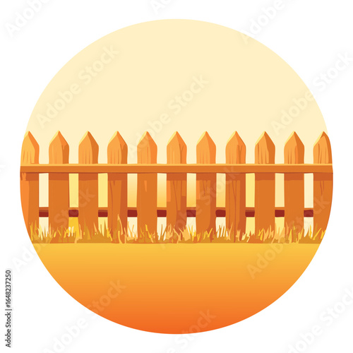 A vector drawing of a picket fence in a beautiful evening scenery.